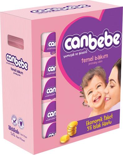 Canbebe Temel Bakım 56 Yaprak 5'li Paket Islak Mendil