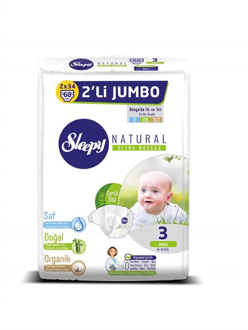 Sleepy Natural 3 Numara Midi 68'li Jumbo Paket Bebek Bezi