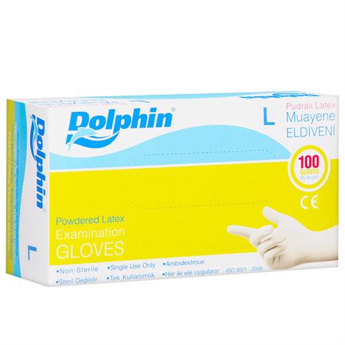 Dolphin Lateks Pudralı Büyük Boy (L) 100'lü Muayene Eldiveni