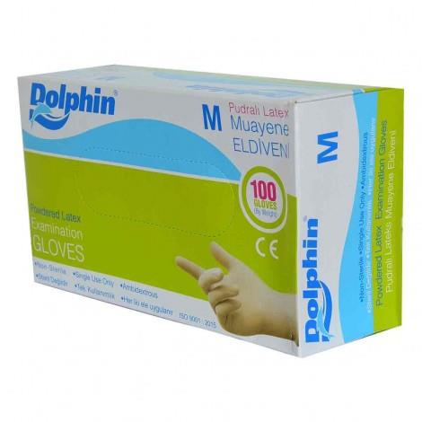 Dolphin Lateks Pudralı Orta Boy (M) 100 'lü Muayene Eldiveni