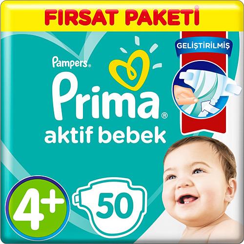Prima Aktif 4+ Numara Maxi Plus 50'li Bebek Bezi