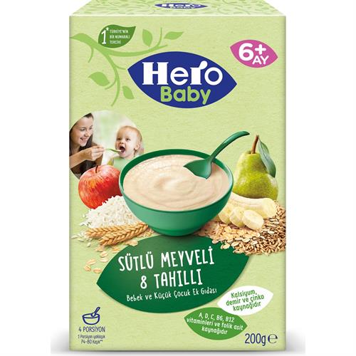 Hero Baby Sütlü Meyveli 8 Tahıllı 200 gr Kaşık Maması