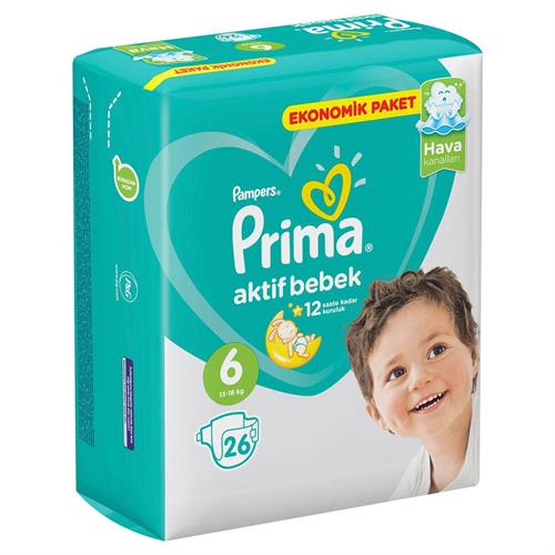 Prima Aktif Bebek 6 Numara Extra Large 26 Adet Ekonomik Paket Bebek Bezi