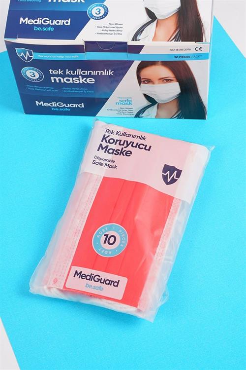 Mediguard TIP2R Meltblown 3 Katlı ve Telli Cerrahi Maske 50 Adet (Kırmızı)