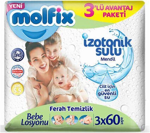 Molfix İzotonik Sulu Ferah Temizlik 60 Yaprak 3'lü Paket Islak Mendil