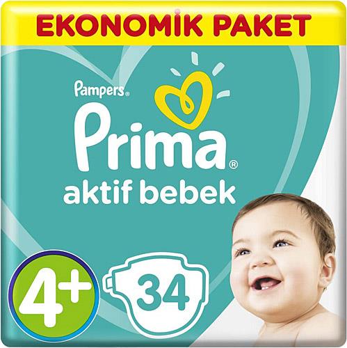 Prima Aktif Bebek 4+ Numara Maxi Plus 34'lü Ekonomik Paket Bebek Bezi