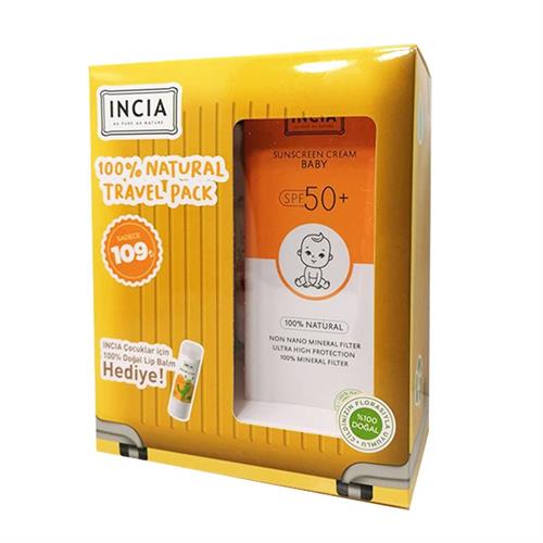 Incia Bebek İçin Doğal Güneş Kremi Spf 50 100 ml + Lip Balm Dudak Besleyici Portakal Hediyeli Güneş Kremi