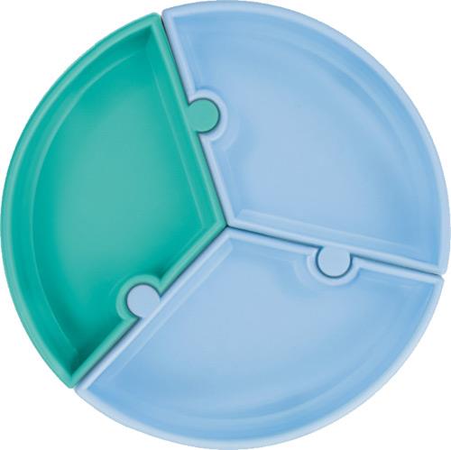 OiOi Puzzle Vakum Tabanlı Silikon Tabak Mavi-Yeşil