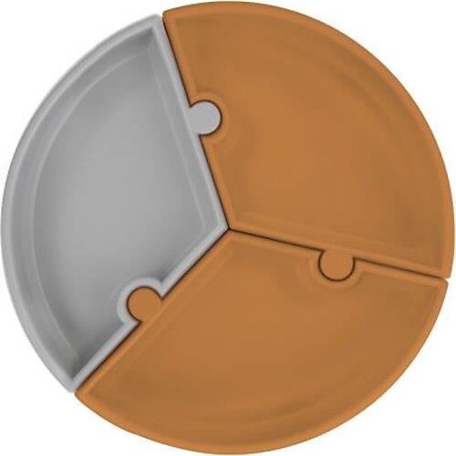 OİOİ Puzzle Vakum Tabanlı Silikon Tabak Kahverengi-Gri