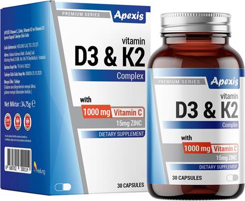 Apexis Vitamin D3 K2 Complex Vitamin C 1000 mg 30 Kapsül