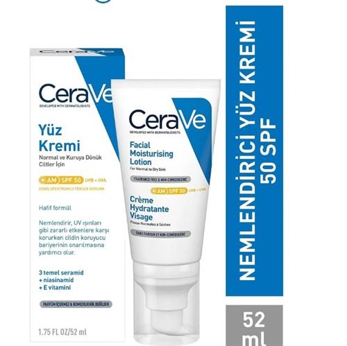Cerave Normal ve Kuruya Dönük Ciltler İçin Yüz Nemlendirici Krem Spf 50 52 ml