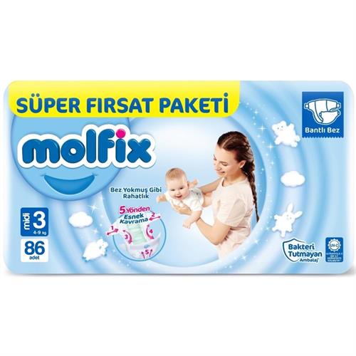 Molfix 3 Numara Midi 86'lı Süper Fırsat Paketi Bebek Bezi