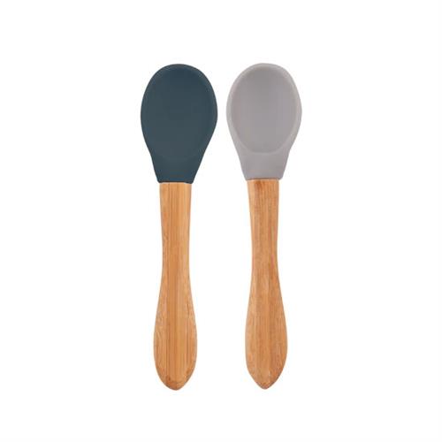Oioi Silikon Mama Kaşığı 2'Li Bambu Saplı Deep Blue- Powder Grey