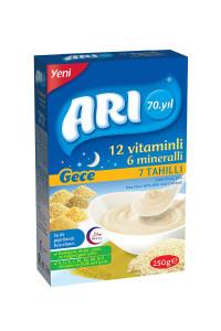 Arı Mama 12 Vitaminli 6 Mineralli 7 Tahıllı Gece Sütlü Pirinç Unu 250 gr Kaşık Maması
