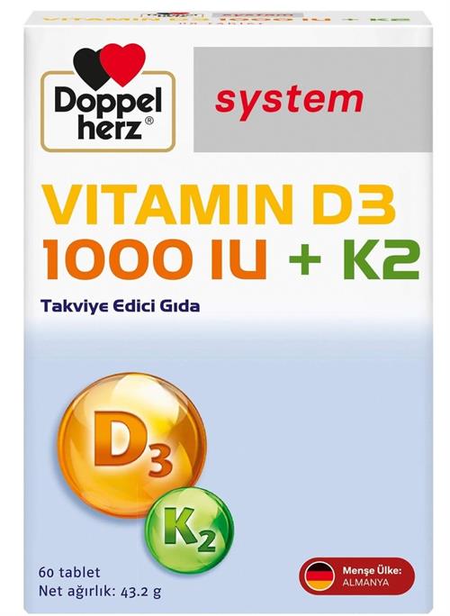 Doppelherz Vitamin D3 1000 IU K2 60 Tablet