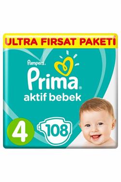 Prima Aktif Bebek 4 Numara Maxi 108 Adet Ultra Fırsat Paketi Bebek Bezi