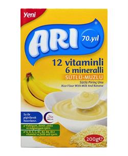 Arı Mama 12 Vitaminli 6 Mineralli Sütlü Muzlu Pirinç Unu 200 Gr Kaşık Maması