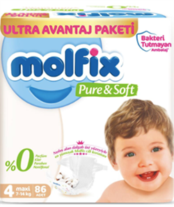 Molfix Pure&Soft 4 Numara Maxi 86'lıUltra Avantaj Paketi Bebek Bezi