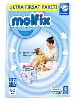 Molfix 6 Numara Extra Large 15 + Kg 62 Adet Ultra Fırsat Paketi Bebek Bezi