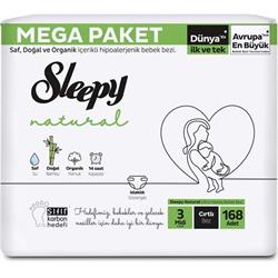 Sleepy Bebek Bezi Natural Beden:3 (4-9Kg) Midi 168 Adet Mega Pk