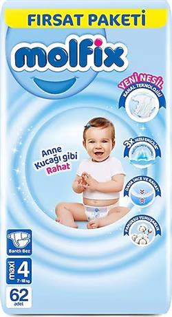 Molfix 4 Numara Maxi 62'lİ Bel Bantlı Bez