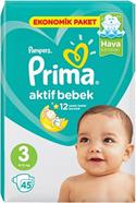 Prima Aktif Bebek 3 Numara Midi 45'li Ekonomik Paket Bebek Bezi