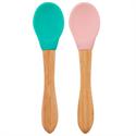 OİOİ Bambu Saplı Silikon 2'li Yeşil-Pembe Mama Kaşığı