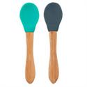 Oioi Silikon Mama Kaşığı 2'Li Bambu Saplı Aqua Green/Deep Blue