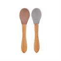 Oioi Silikon Mama Kaşığı 2'Li Bambu Saplı Woody Broown - Powder Grey