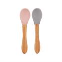 Oioi Silikon Mama Kaşığı 2'Li Bambu Saplı Pinky Pink - Powder Grey